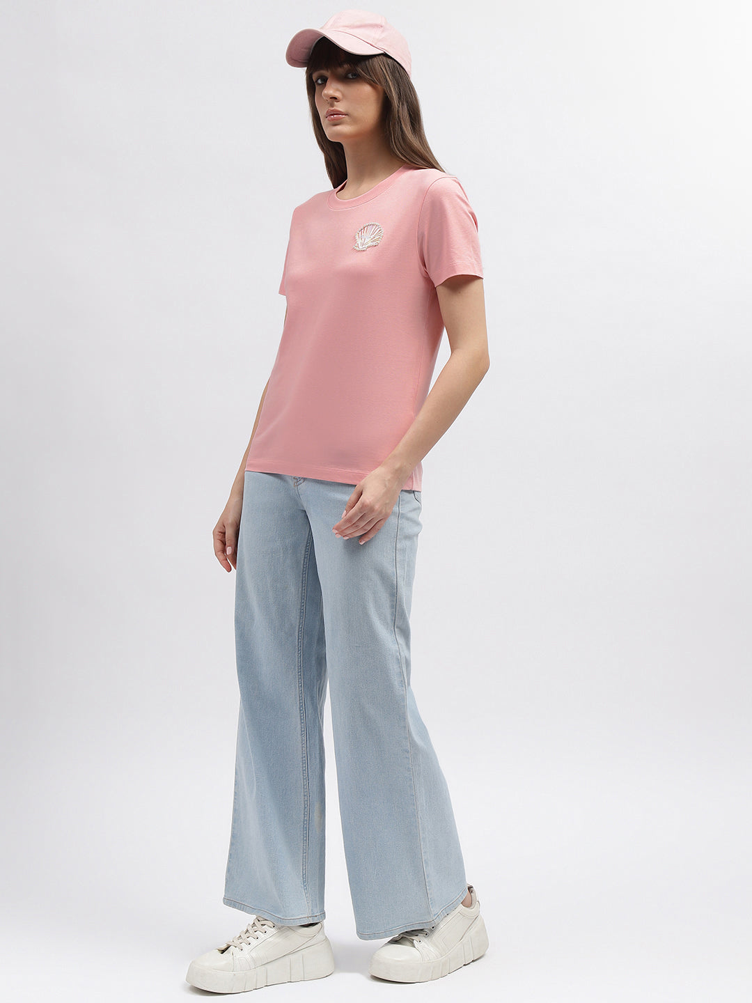 Gant Women Pink Solid Round Neck Short Sleeves T-Shirt