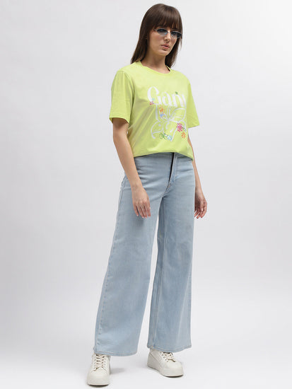 Gant Women Green Printed Round Neck Short Sleeves T-Shirt