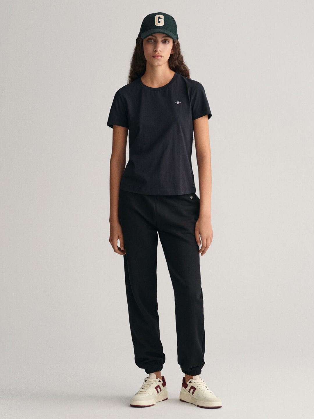 Gant Women Black Solid Round Neck Short Sleeves T-Shirt