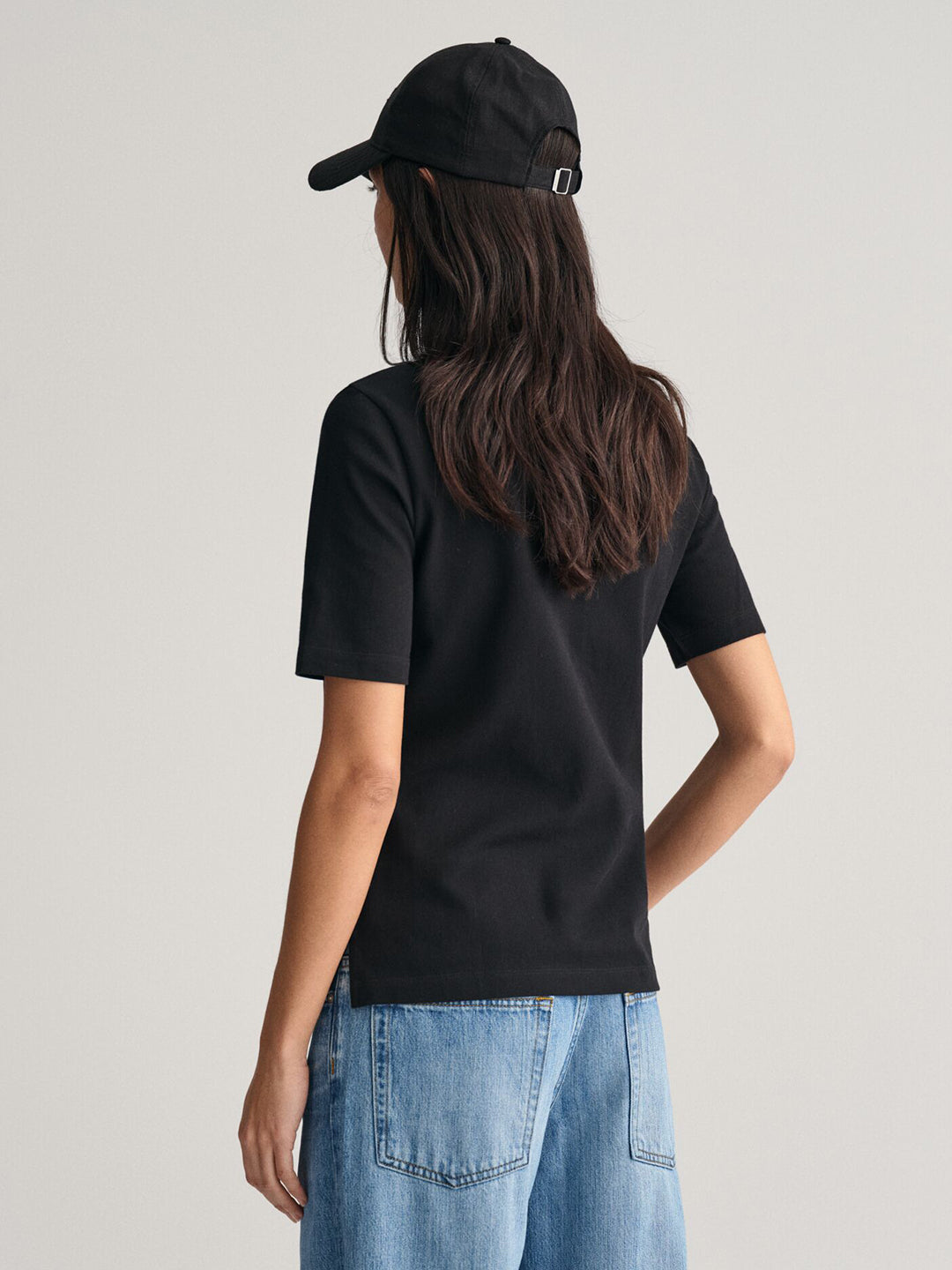 Gant Women Black Solid Short Sleeves Polo T-Shirt