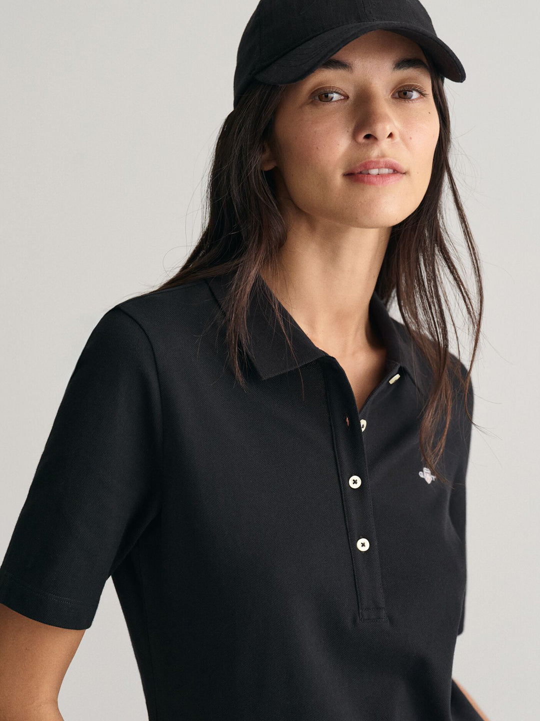 Gant Women Black Solid Short Sleeves Polo T-Shirt