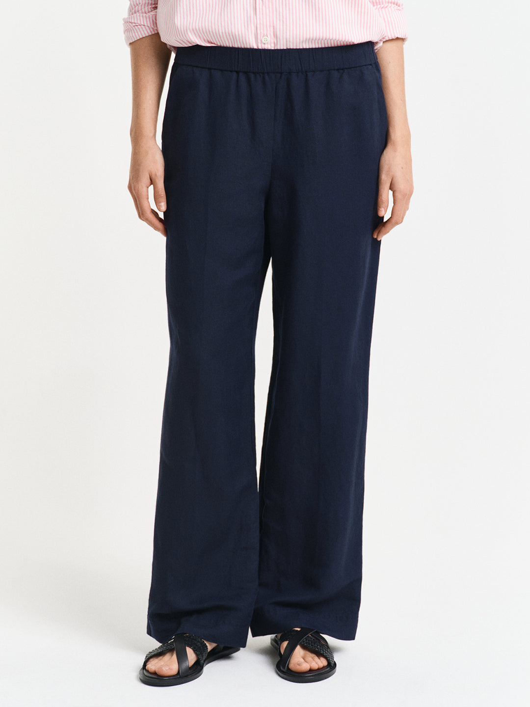 Gant Women Navy Blue Relaxed Fit Wide Leg Trouser