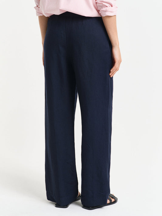 Gant Women Navy Blue Relaxed Fit Wide Leg Trouser