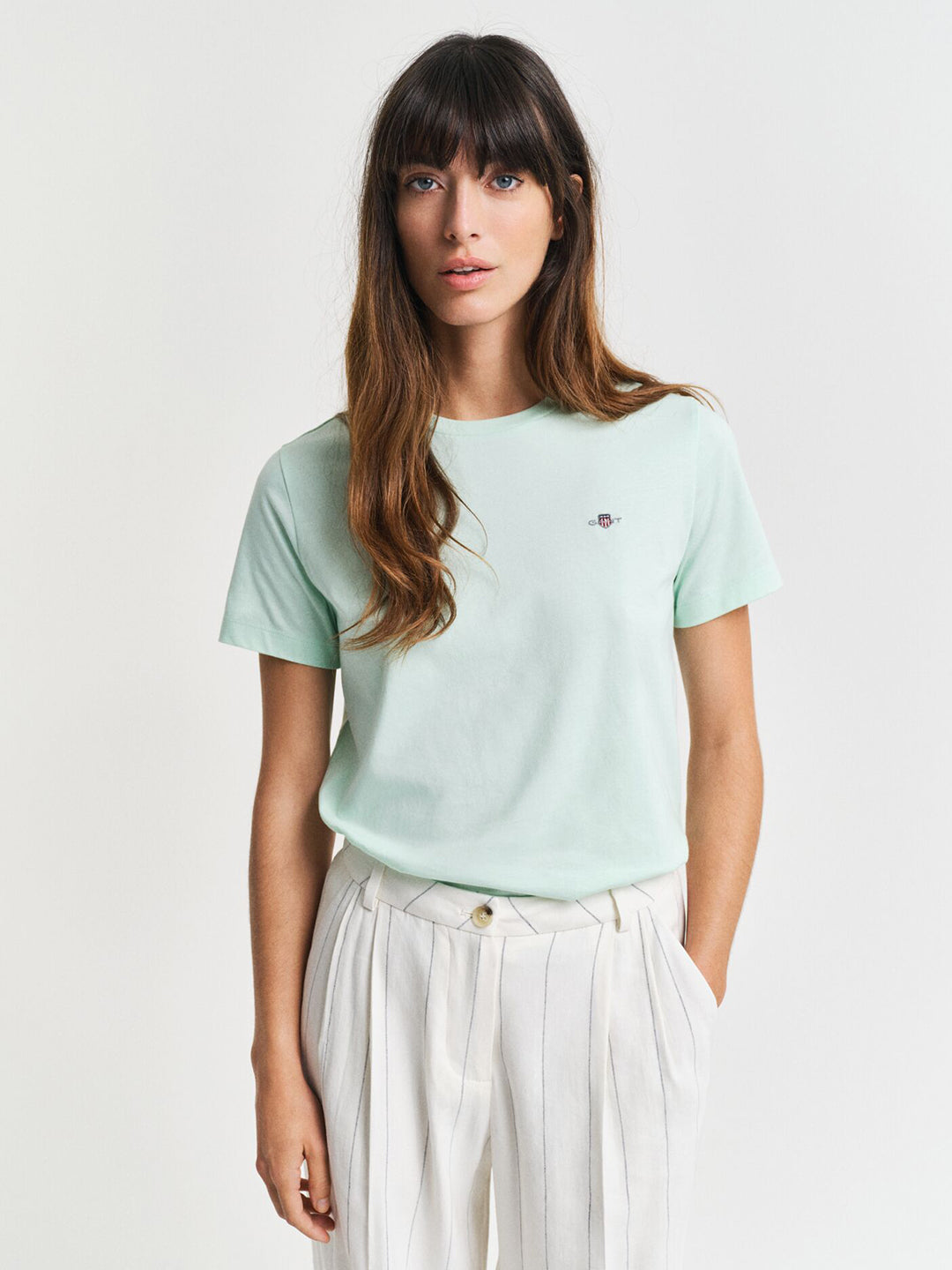 Gant Women Green Solid Round Neck Short Sleeves T-Shirt