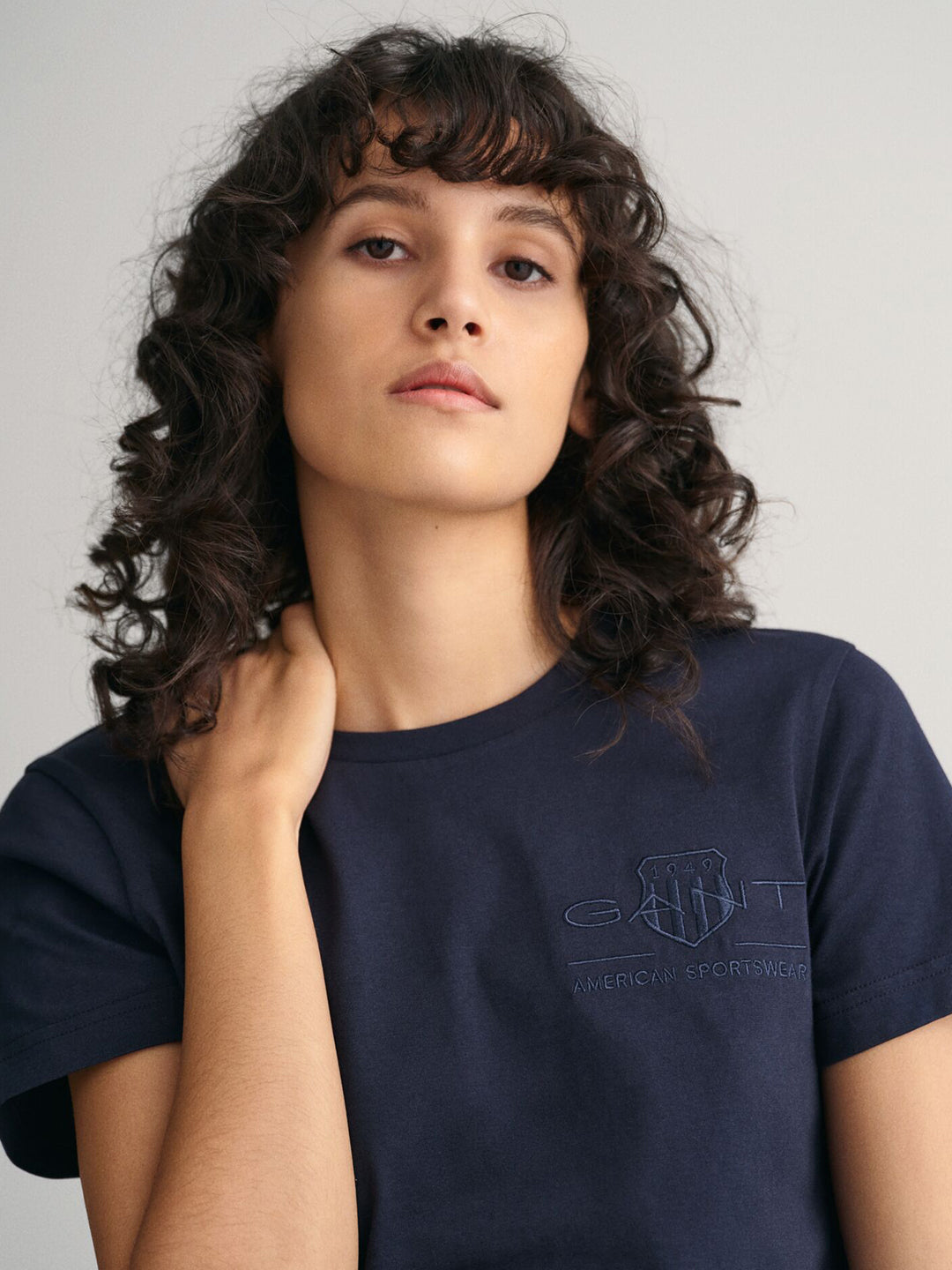 Gant Women Navy Blue Solid Round Neck Short Sleeves T-Shirt