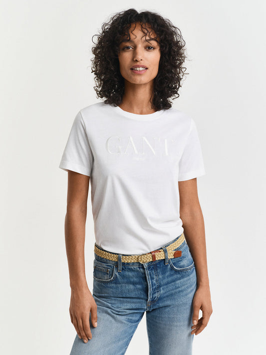 Gant Women White Round Neck Short Sleeves T-Shirt