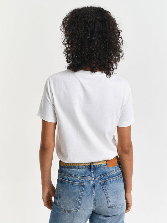 Gant Women White Round Neck Short Sleeves T-Shirt