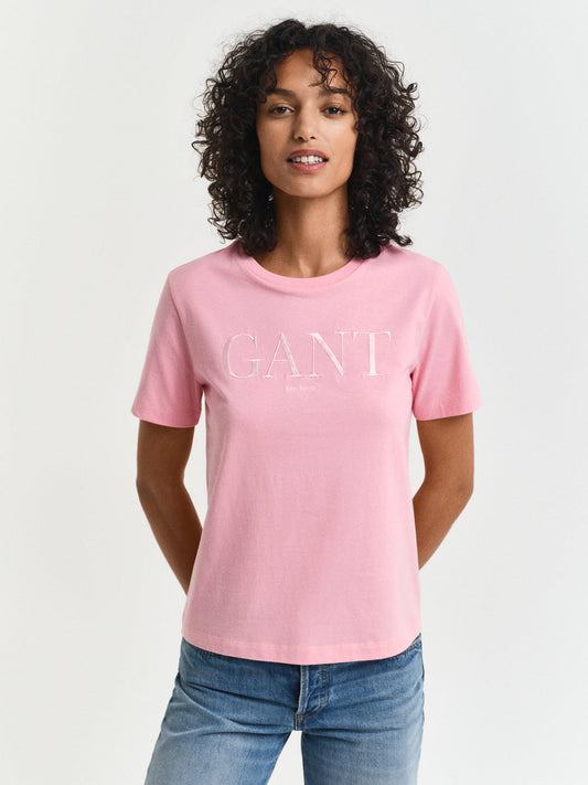 Gant Women Pink Round Neck Short Sleeves T-Shirt