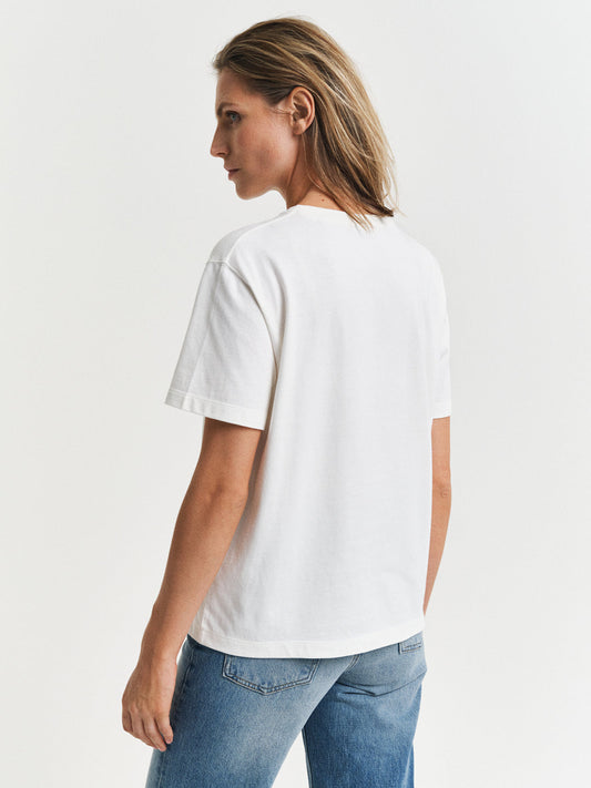 Gant Women White Solid Round Neck Short Sleeves T-Shirt