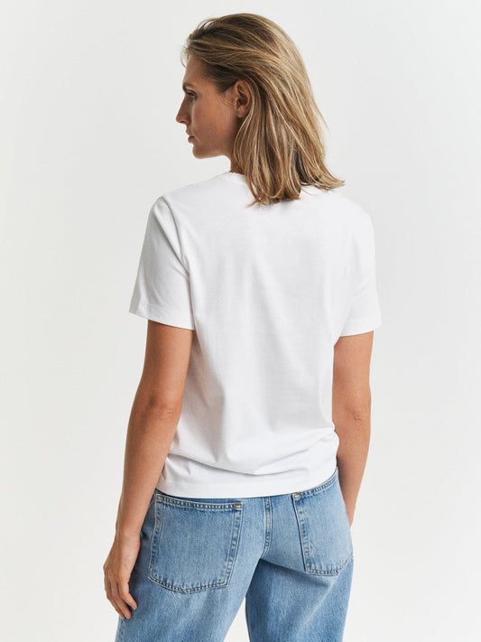 Gant Women White Printed Round Neck Short Sleeves T-Shirt