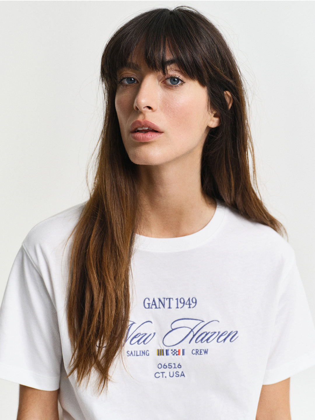 Gant Women White Printed Round Neck Short Sleeves T-Shirt