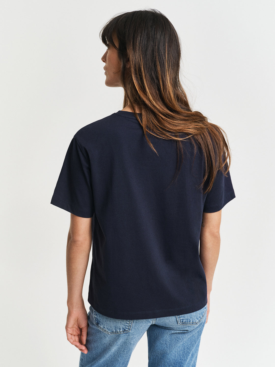 Gant Women Navy Blue Printed Round Neck Short Sleeves T-Shirt