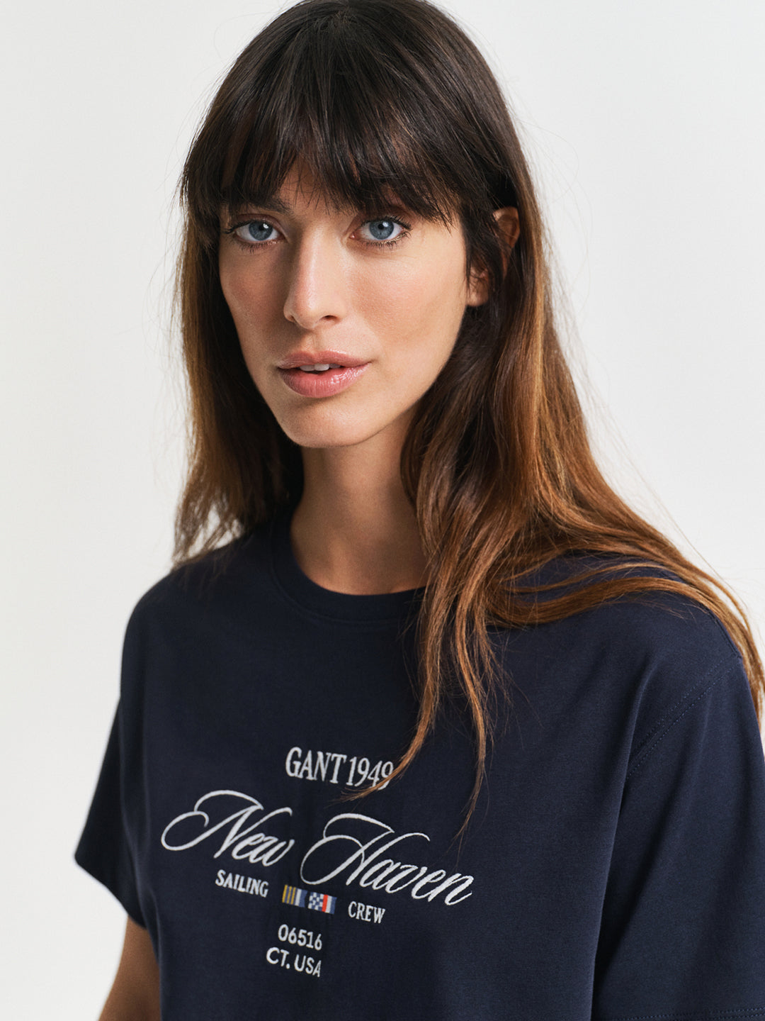 Gant Women Navy Blue Printed Round Neck Short Sleeves T-Shirt