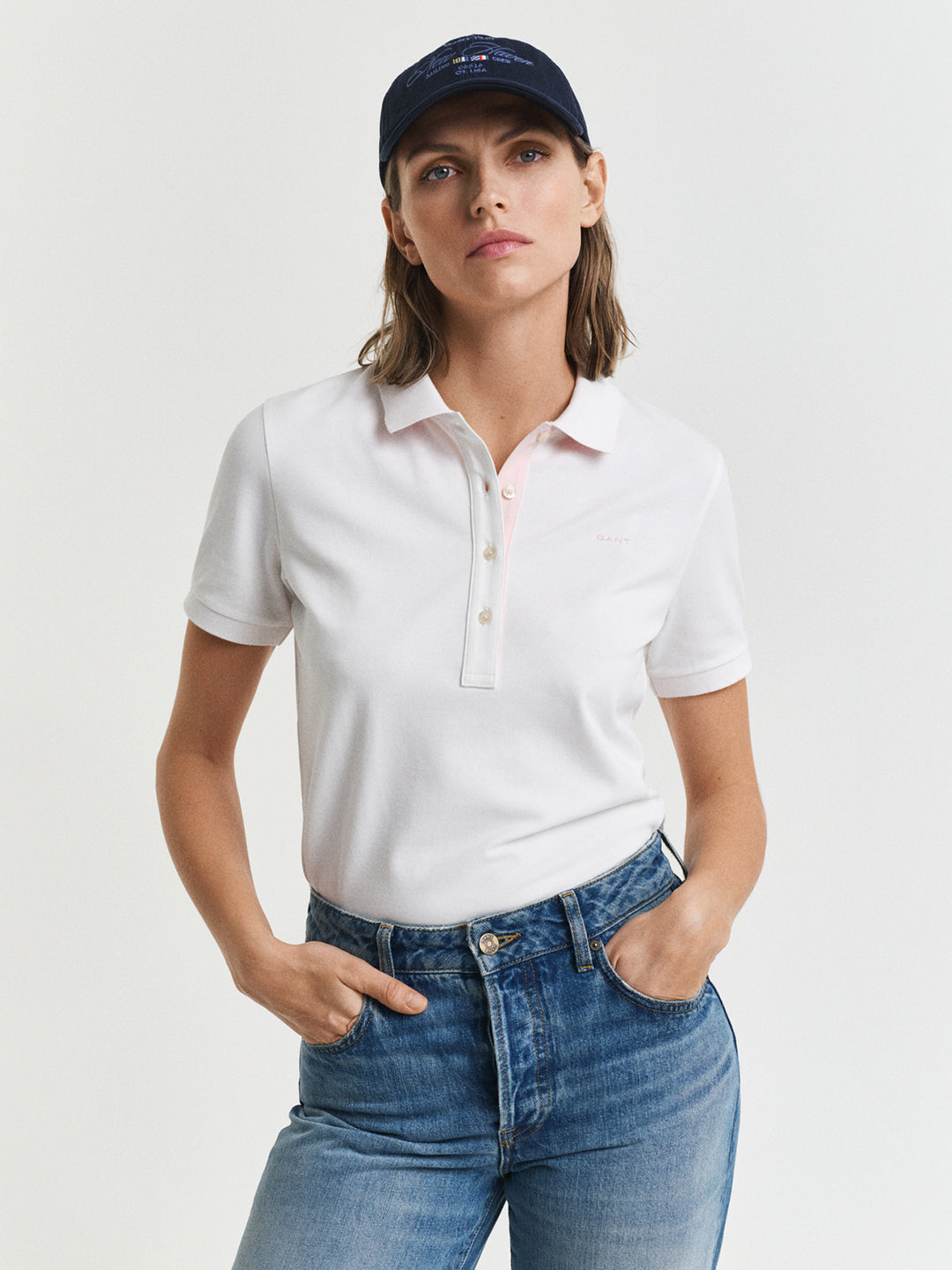 Gant Womens White Polo Collar Short Sleeve Solid T-Shirt