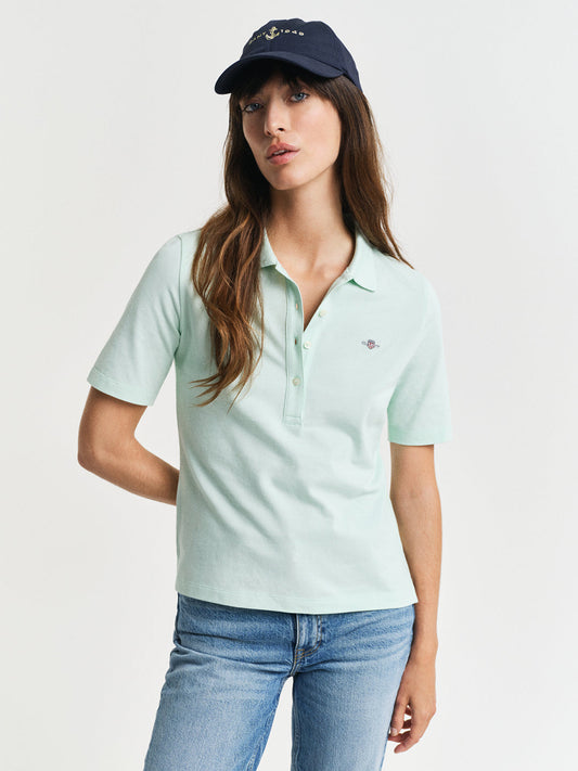 Gant Women Green Polo Collar Short Sleeves T-Shirt