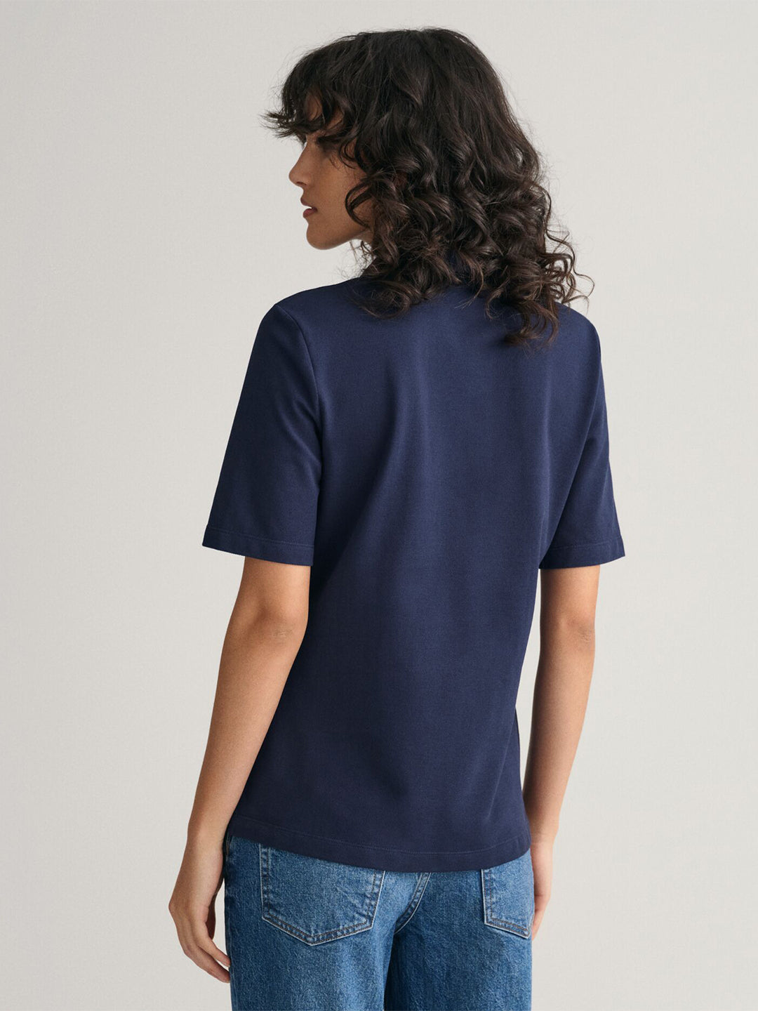 Gant Women Navy Blue Solid Short Sleeves Polo T-Shirt