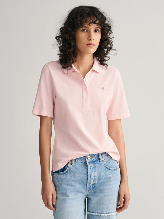 Gant Women Pink Solid Short Sleeves Polo T-Shirt