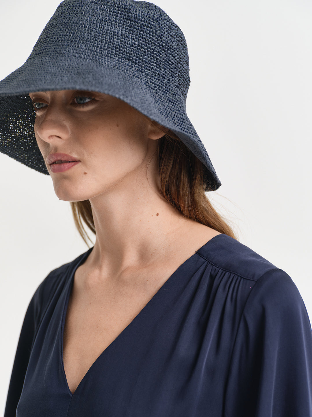 Gant Women Navy Blue Solid V-Neck Short Sleeves Shift Dress