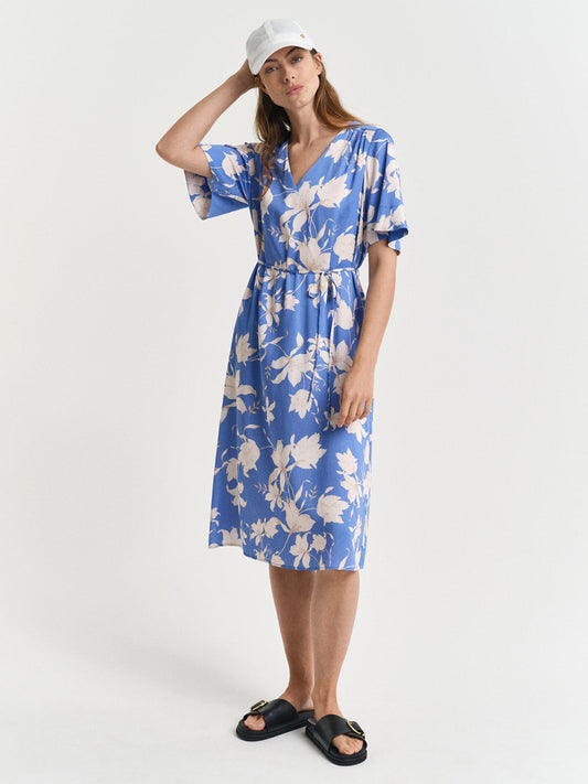 Gant Women Blue V-Neck Short Sleeves A-Line Dress