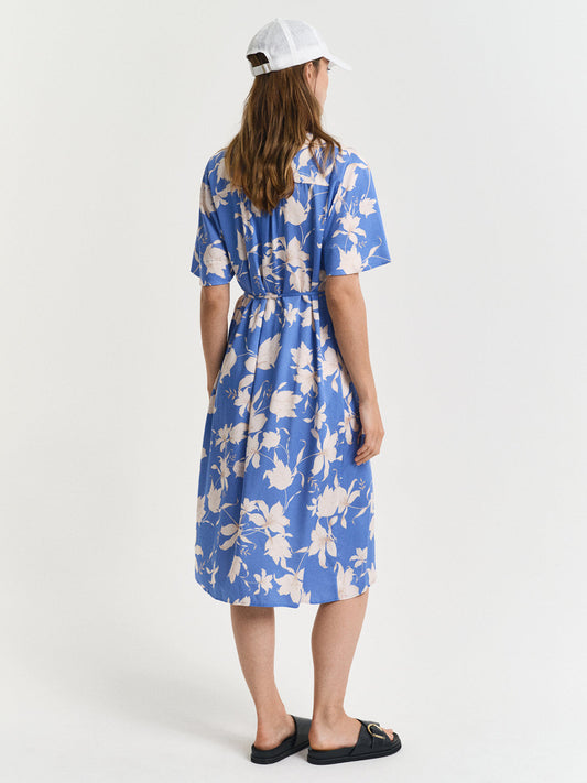 Gant Women Blue V-Neck Short Sleeves A-Line Dress