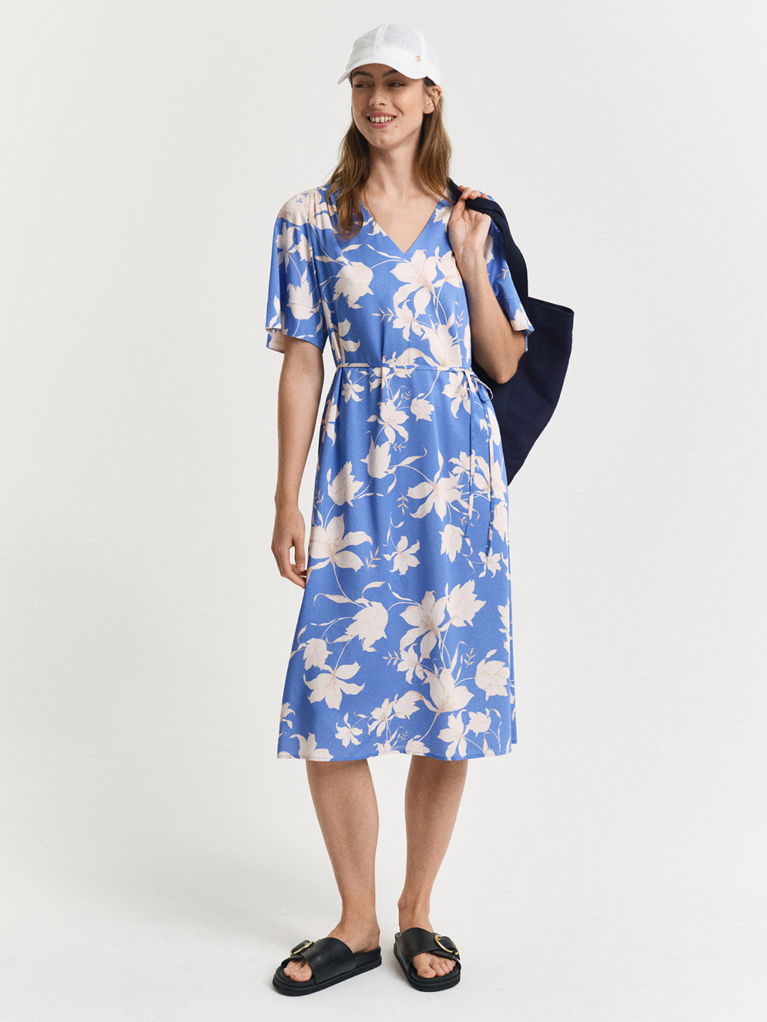 Gant Women Blue V-Neck Short Sleeves A-Line Dress