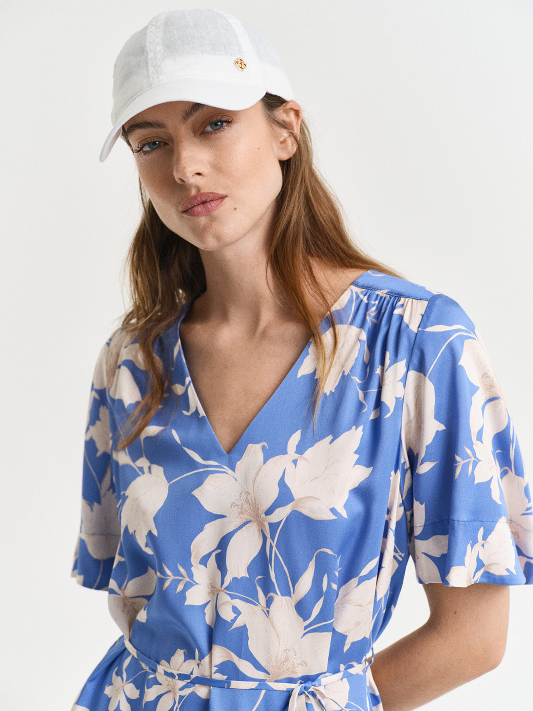 Gant Women Blue V-Neck Short Sleeves A-Line Dress