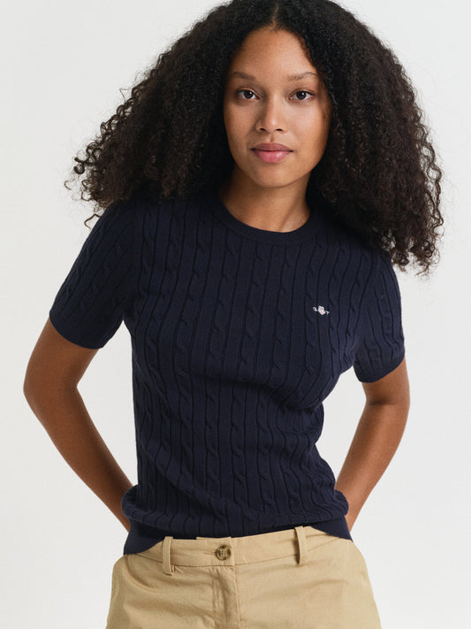 Gant Women Navy Blue Round Neck Short Sleeves T-Shirt