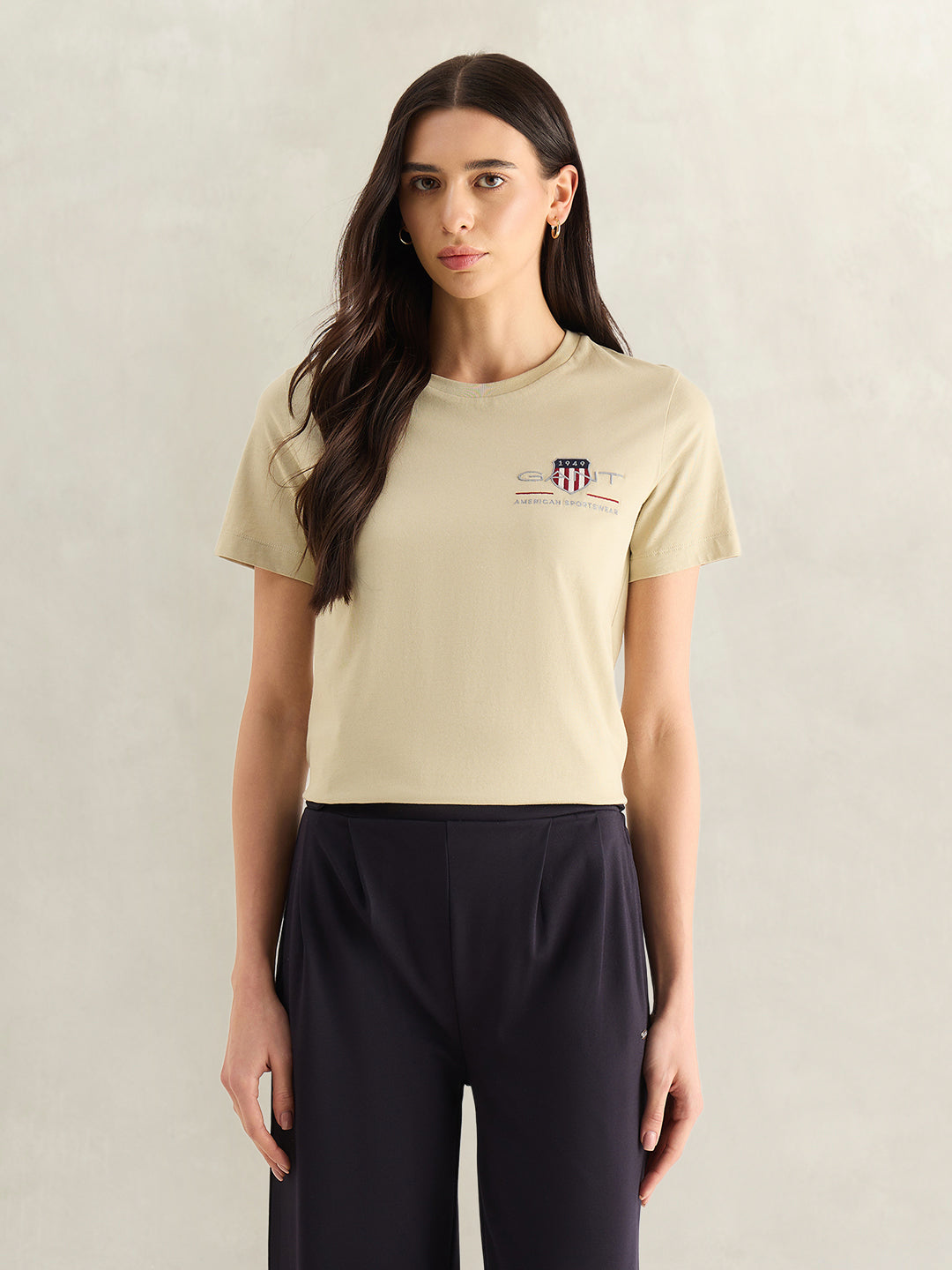 GANT Womens Beige Graphic Round Neck T-Shirt