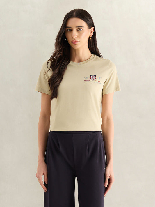 GANT Womens Beige Graphic Round Neck T-Shirt