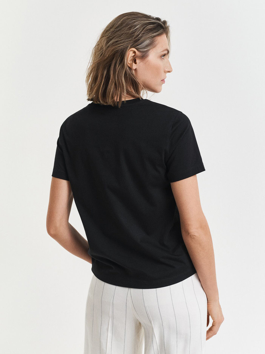 Gant Women Black Embroidered Regular Fit T-Shirt