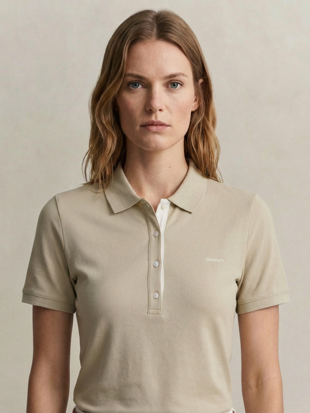 Gant Women Beige Solid Slim Fit Pique Polo T-Shirt