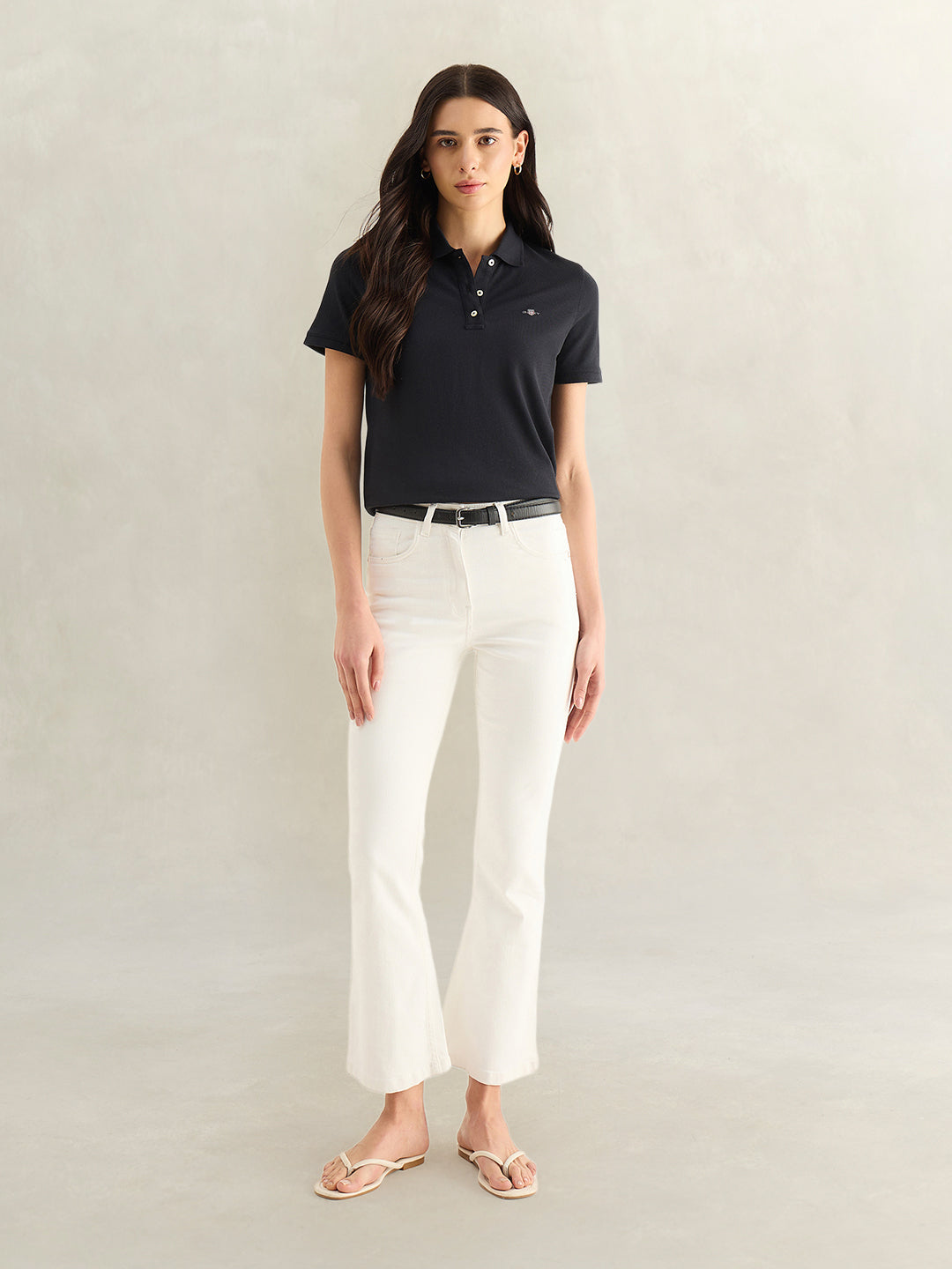 Gant Women Black Solid Regular Fit Polo T-Shirt