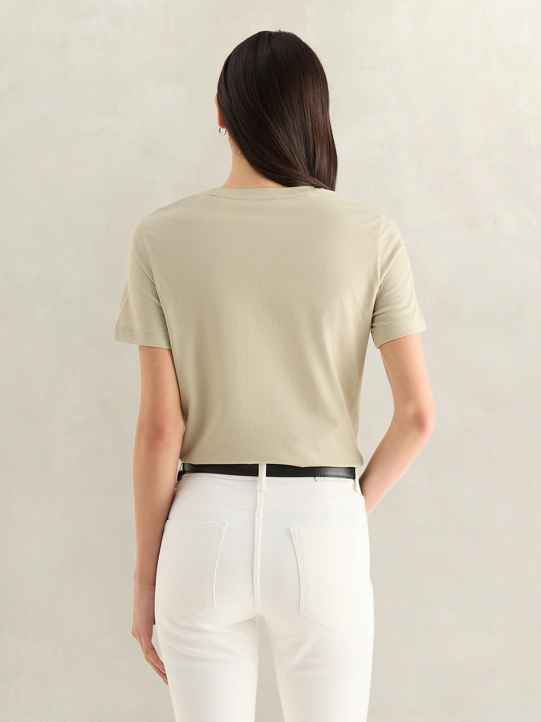 Gant Women Beige Solid Regular Fit Shield T-Shirt
