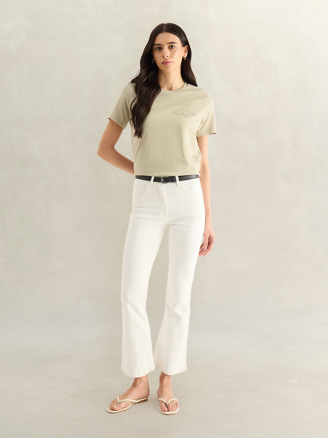 Gant Women Beige Solid Regular Fit Shield T-Shirt