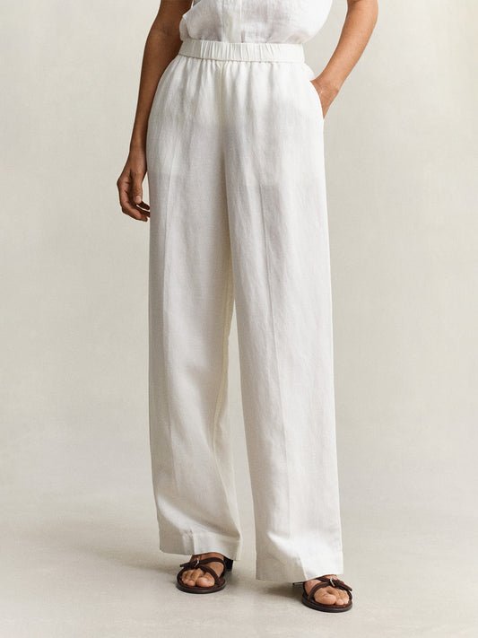 Gant Women White Solid Relaxed Fit Linen Trouser