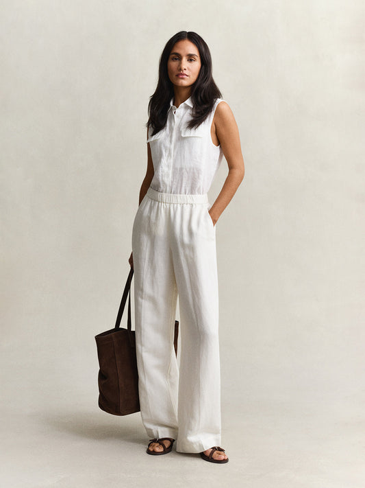 Gant Women White Solid Relaxed Fit Linen Trouser