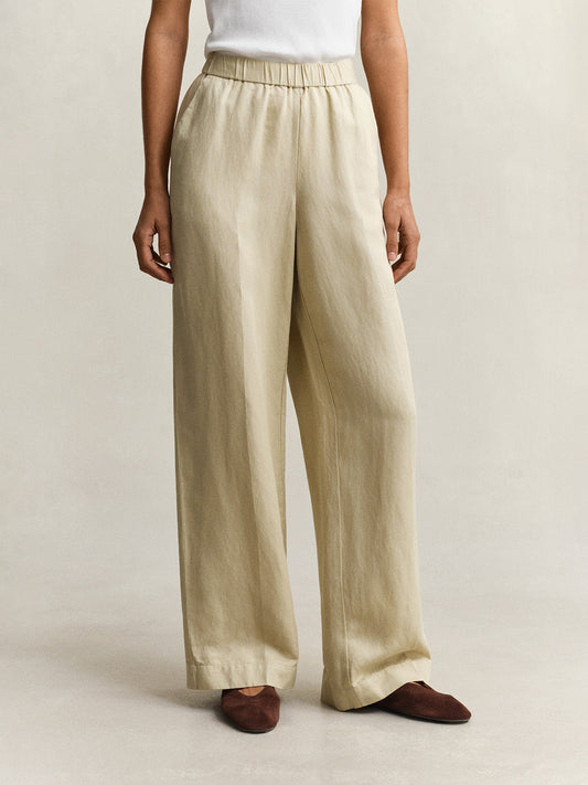 Gant Women Beige Solid Relaxed Fit Linen Trouser