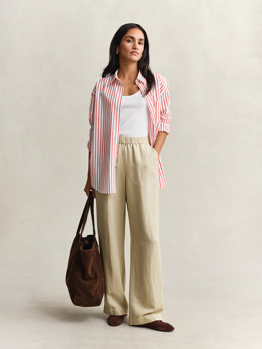 Gant Women Beige Solid Relaxed Fit Linen Trouser