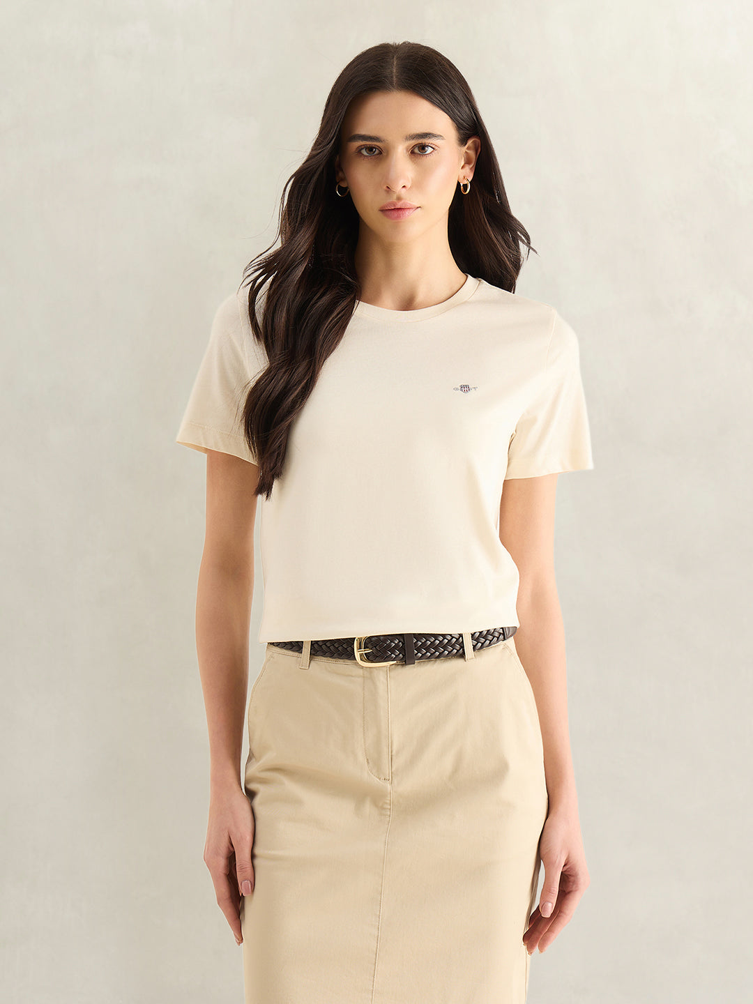 Gant Women Cream Solid Regular Fit T-Shirt