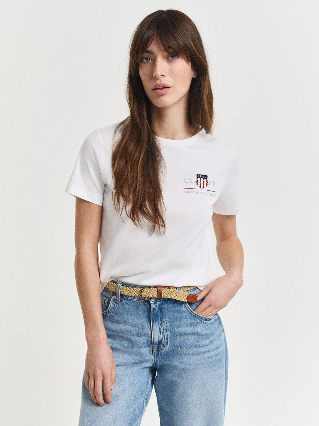 Gant Women White Embroidered Regular Fit T-Shirt