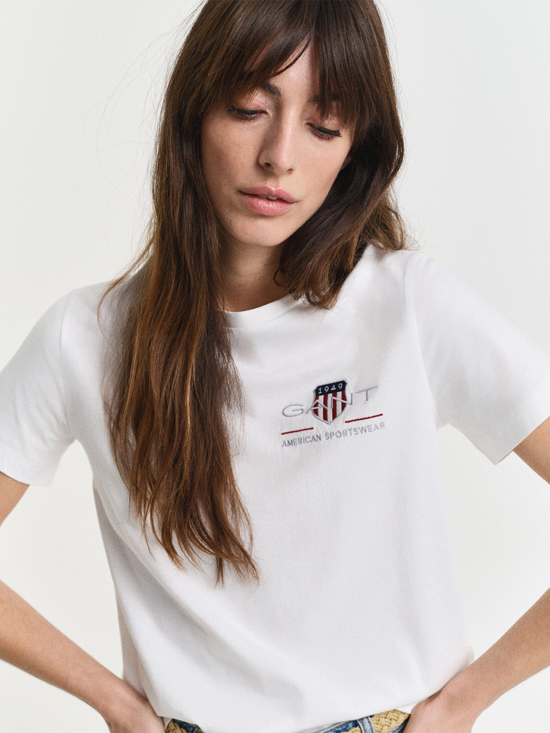 Gant Women White Embroidered Regular Fit T-Shirt