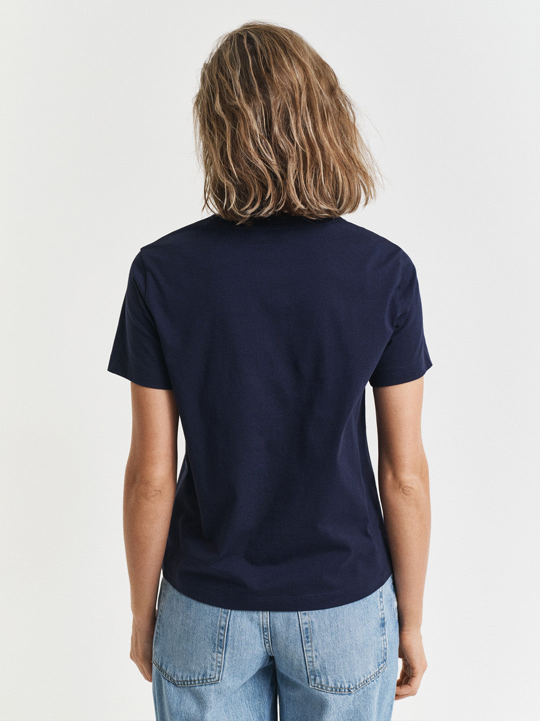Gant Women Navy Blue Embroidered Regular Fit T-Shirt
