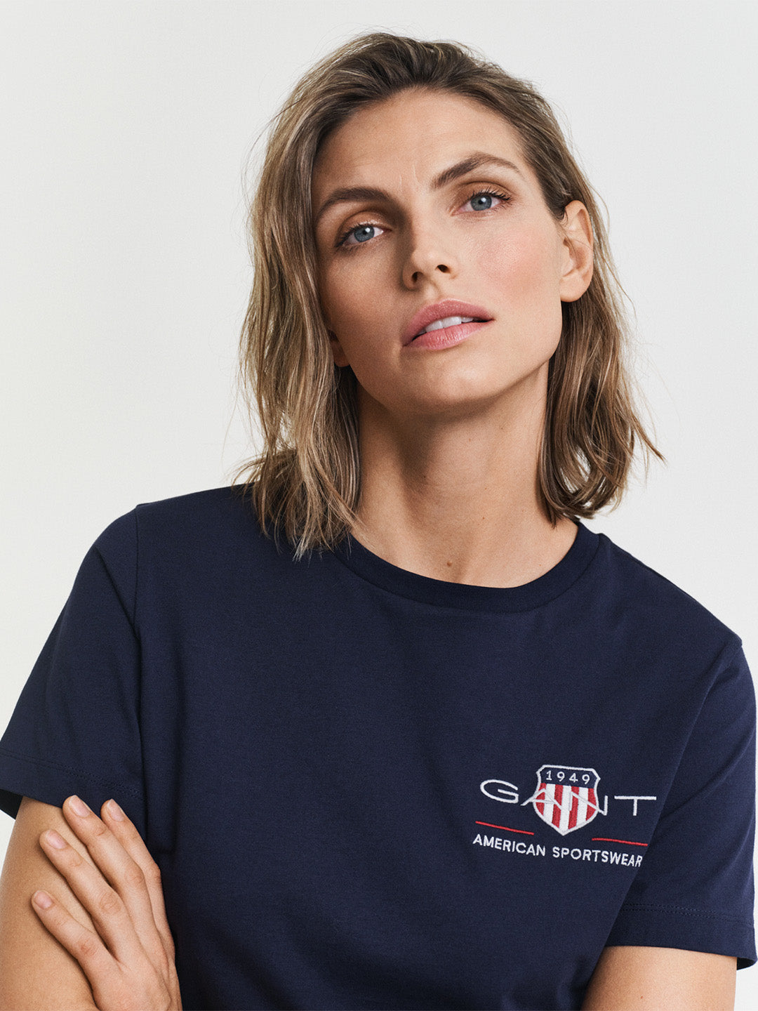 Gant Women Navy Blue Embroidered Regular Fit T-Shirt