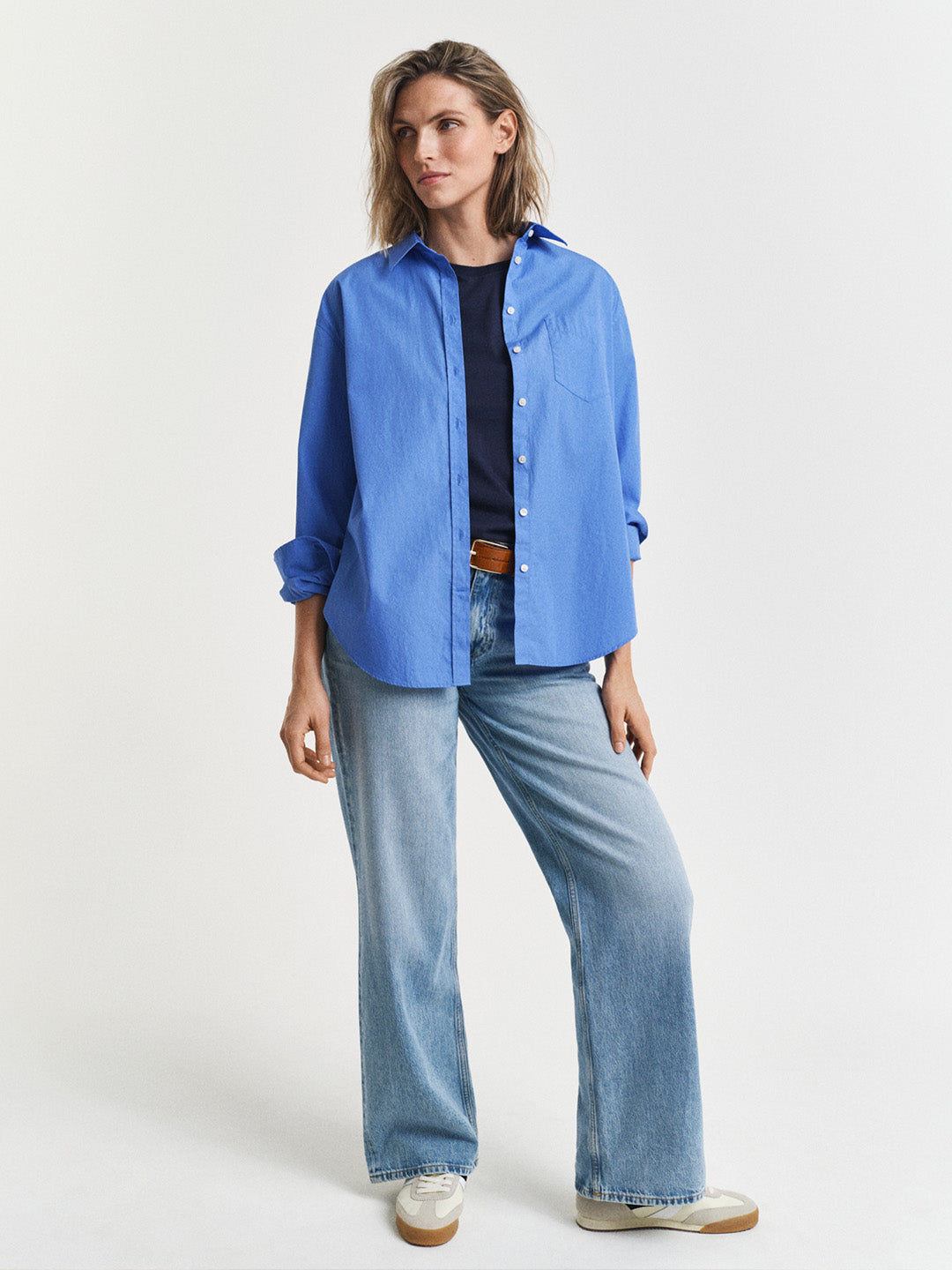 Gant Women Navy Blue Embroidered Regular Fit T-Shirt