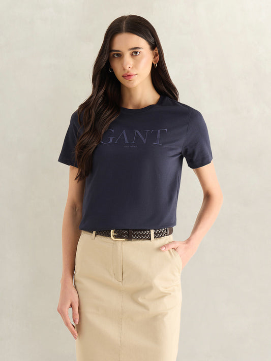 GANT Womens Navy Blue Round Neck T-Shirt