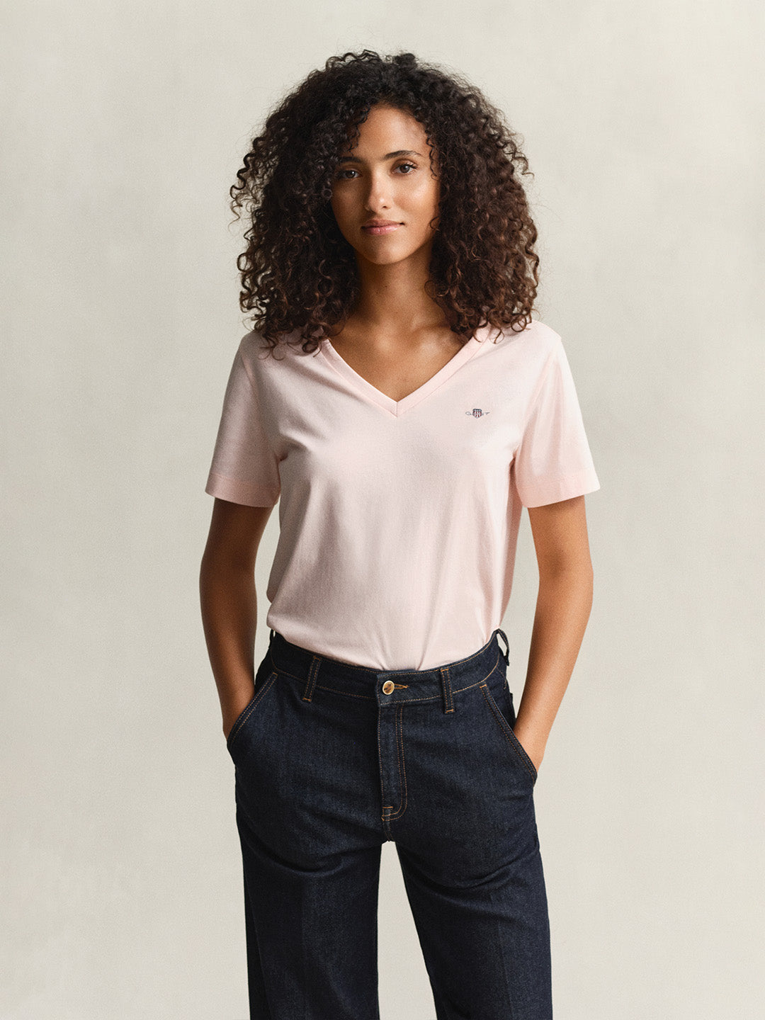 GANT Women Pink Regular Fit V-Neck T-Shirt