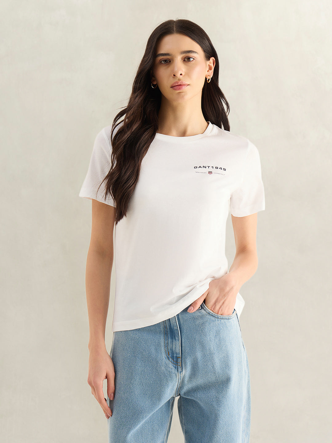 GANT Womens White Round Neck T-Shirt