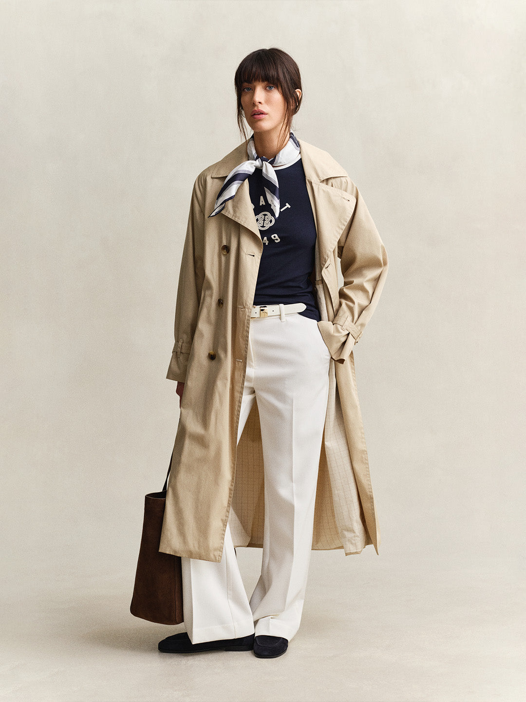 GANT Women Navy Blue Logo Slim Fit Crew Neck T-Shirt