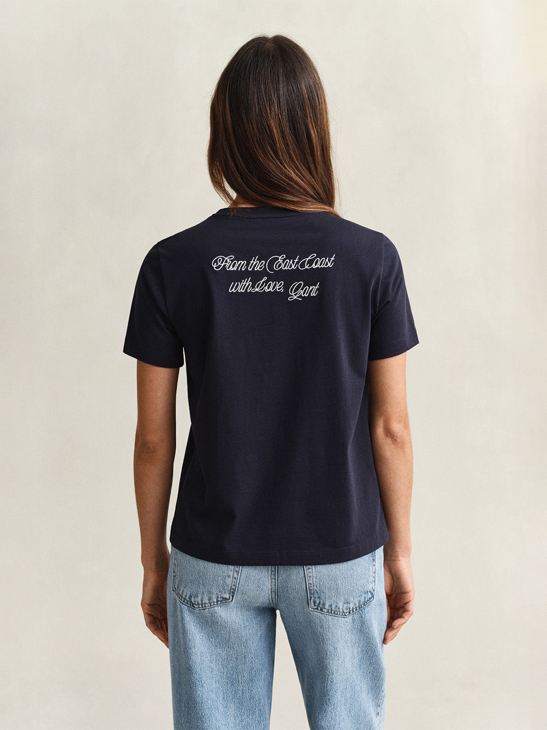 GANT Women Navy Blue Logo Crew Neck T-Shirt