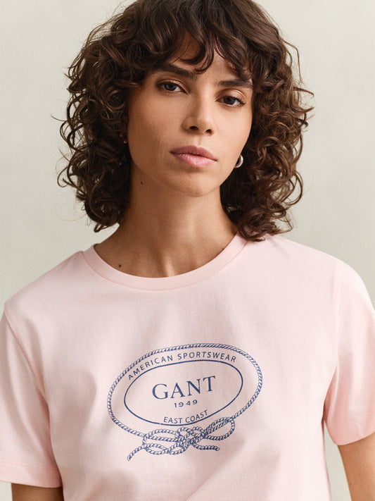 GANT Women Pink Logo Crew Neck T-Shirt